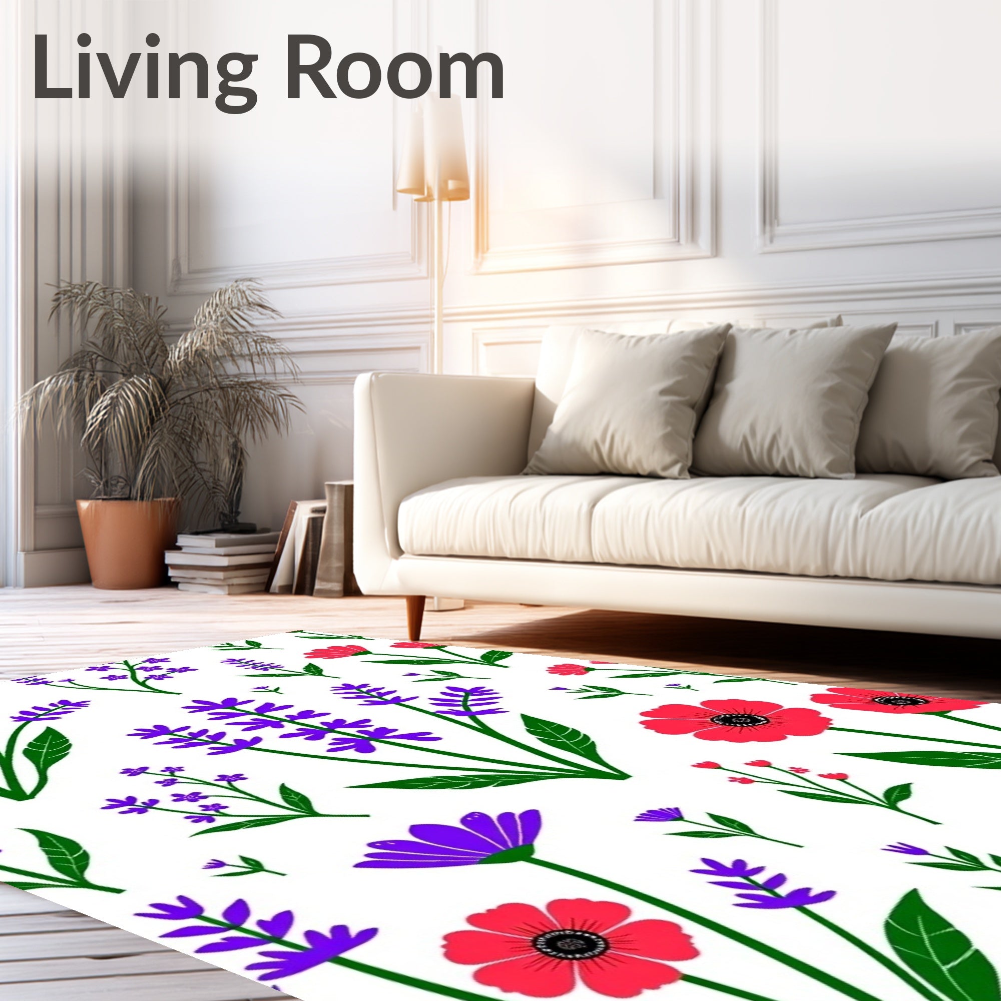 Crimson Red Poppy And Lavender Sprigs Rug