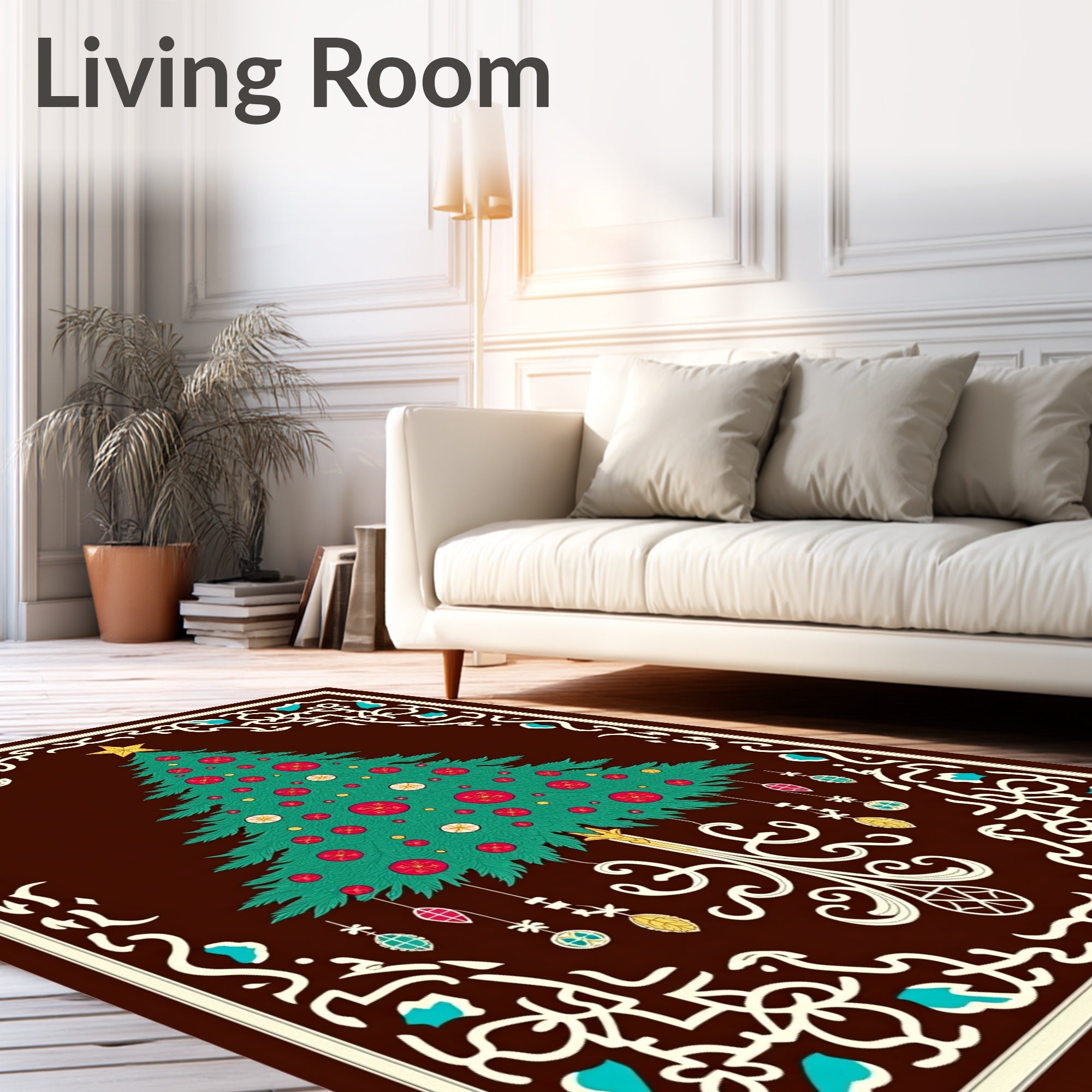 Festive Green Christmas Tree Ornaments Rug