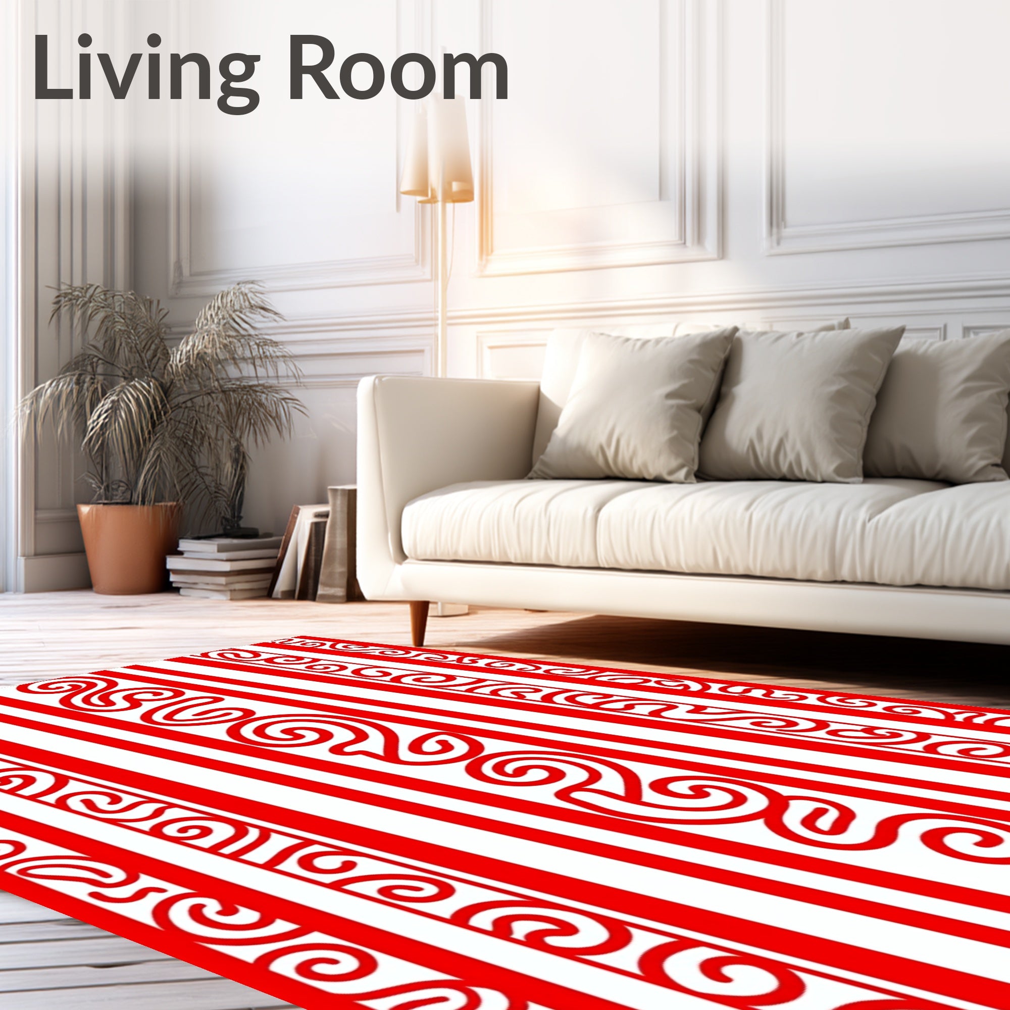 Bold Red Vertical Scroll Stripe Rug