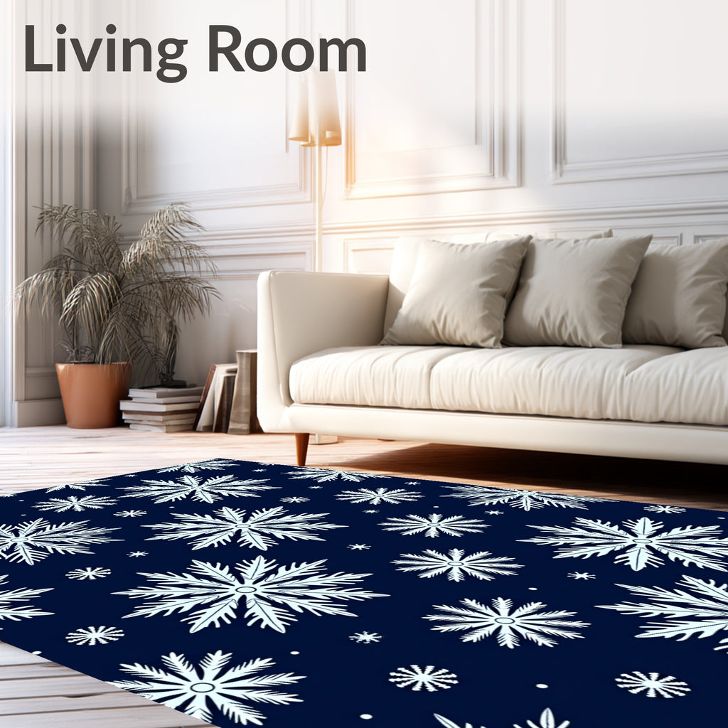 Winter White Snowflake Navy Scatter Rug