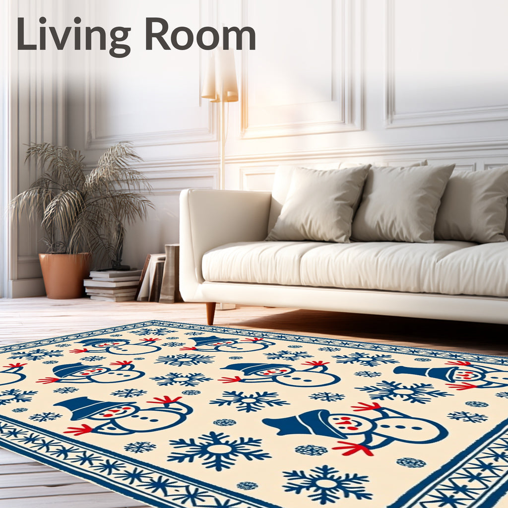 Happy Snowmen and Snowflakes Cream Rug