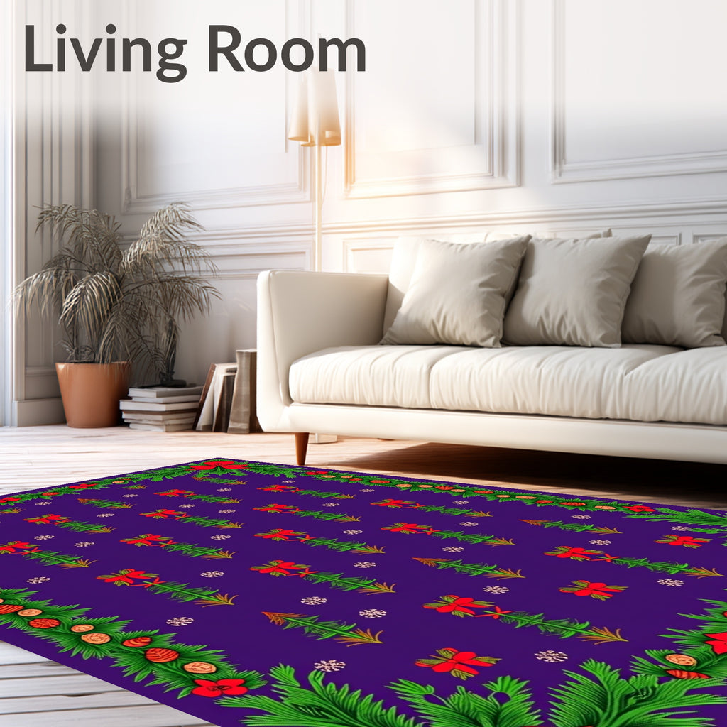 Crimson Red Bow and Spruce Garland Rug