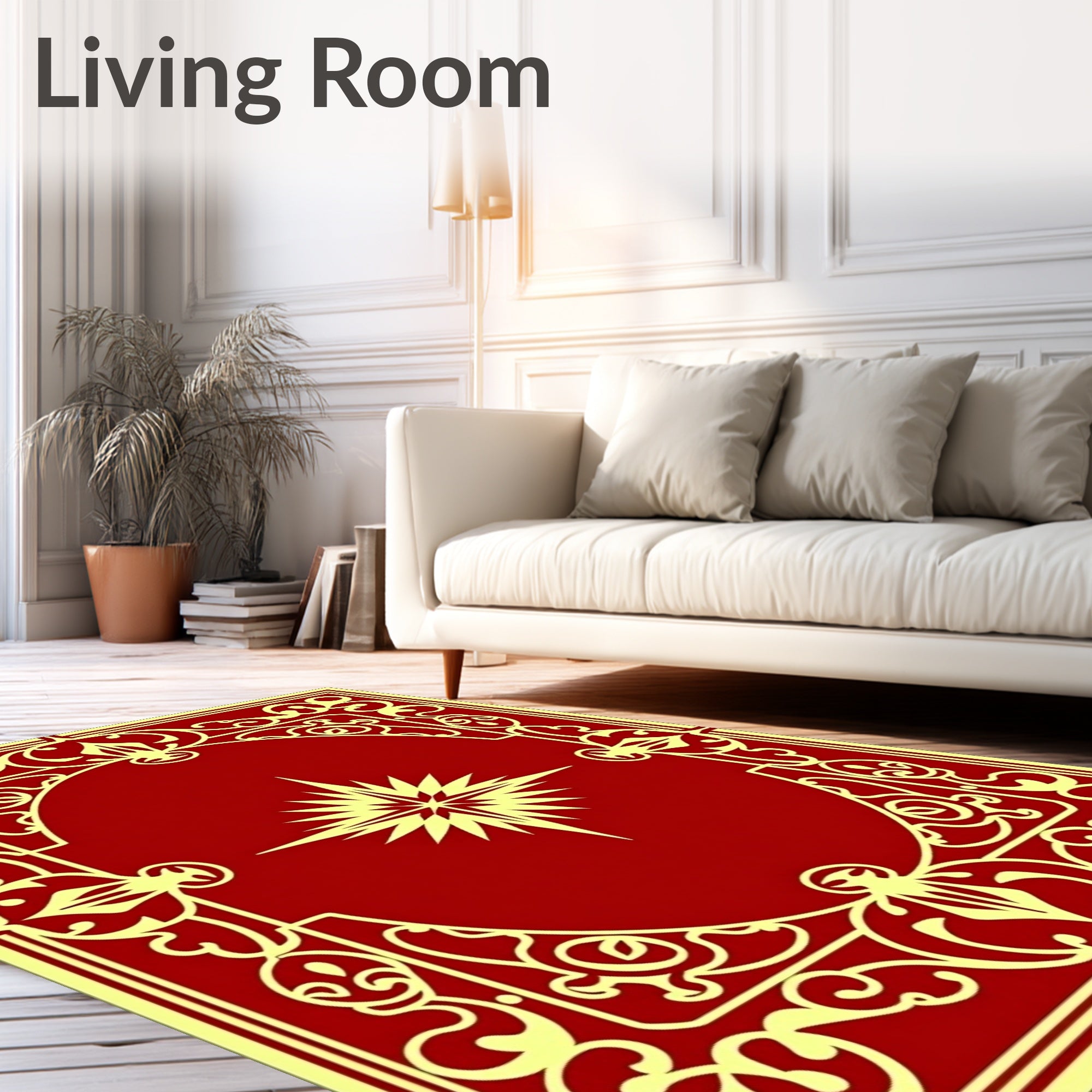 Crimson Golden Starburst Border Rug