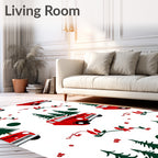 Red Rustic Christmas Truck Pines Rug