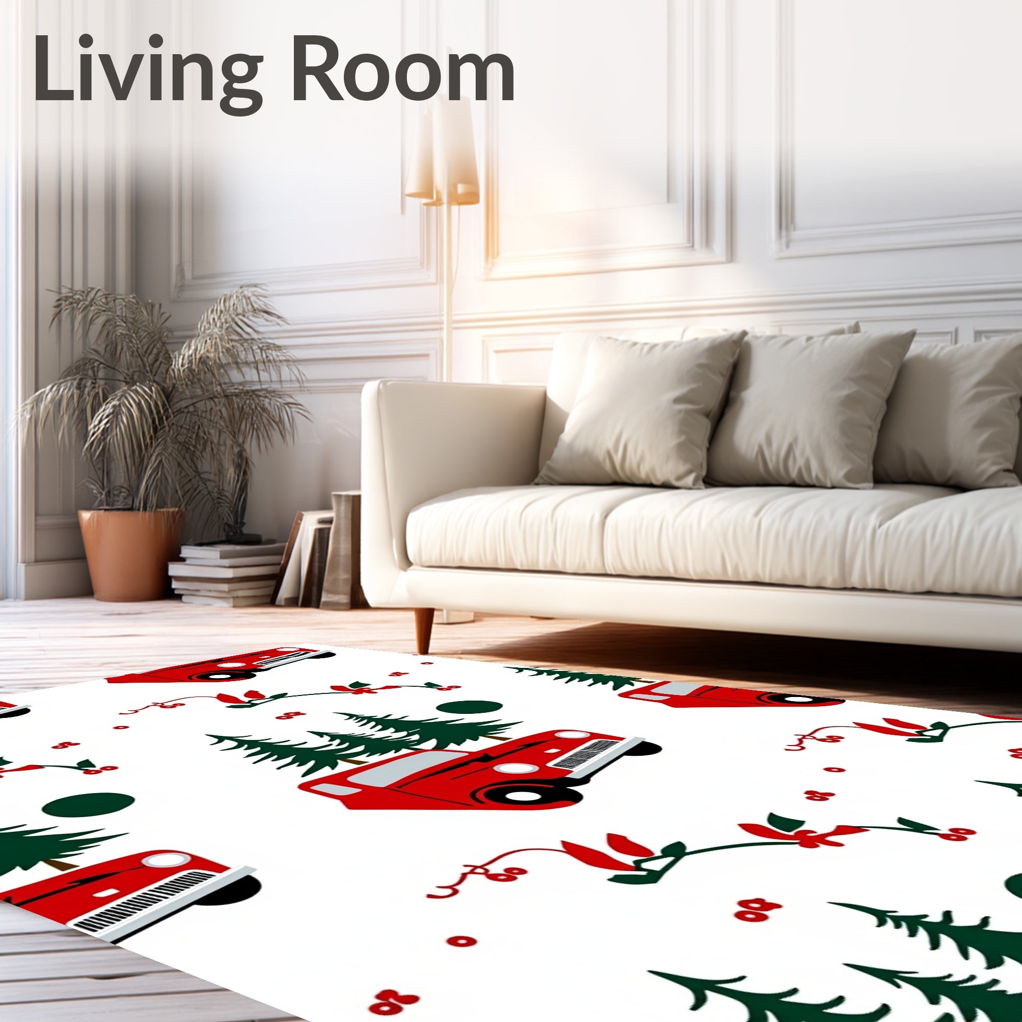 Red Rustic Christmas Truck Pines Rug