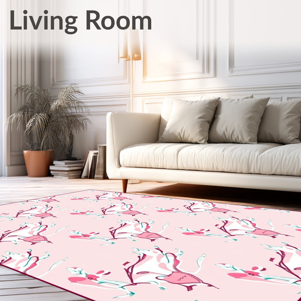 Whimsical Pink Heart Floral Branch Rug
