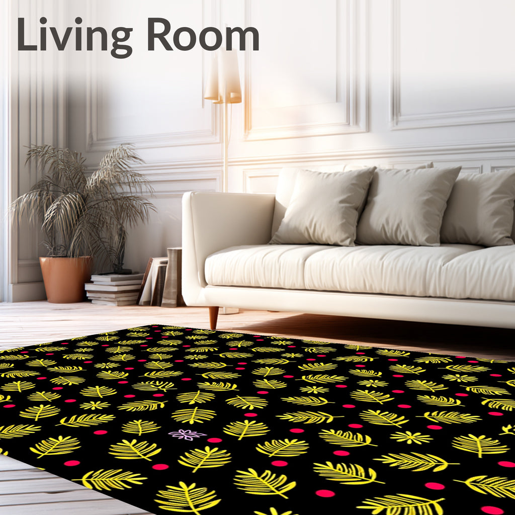 Yellow Ferns And Crimson Dots Rug