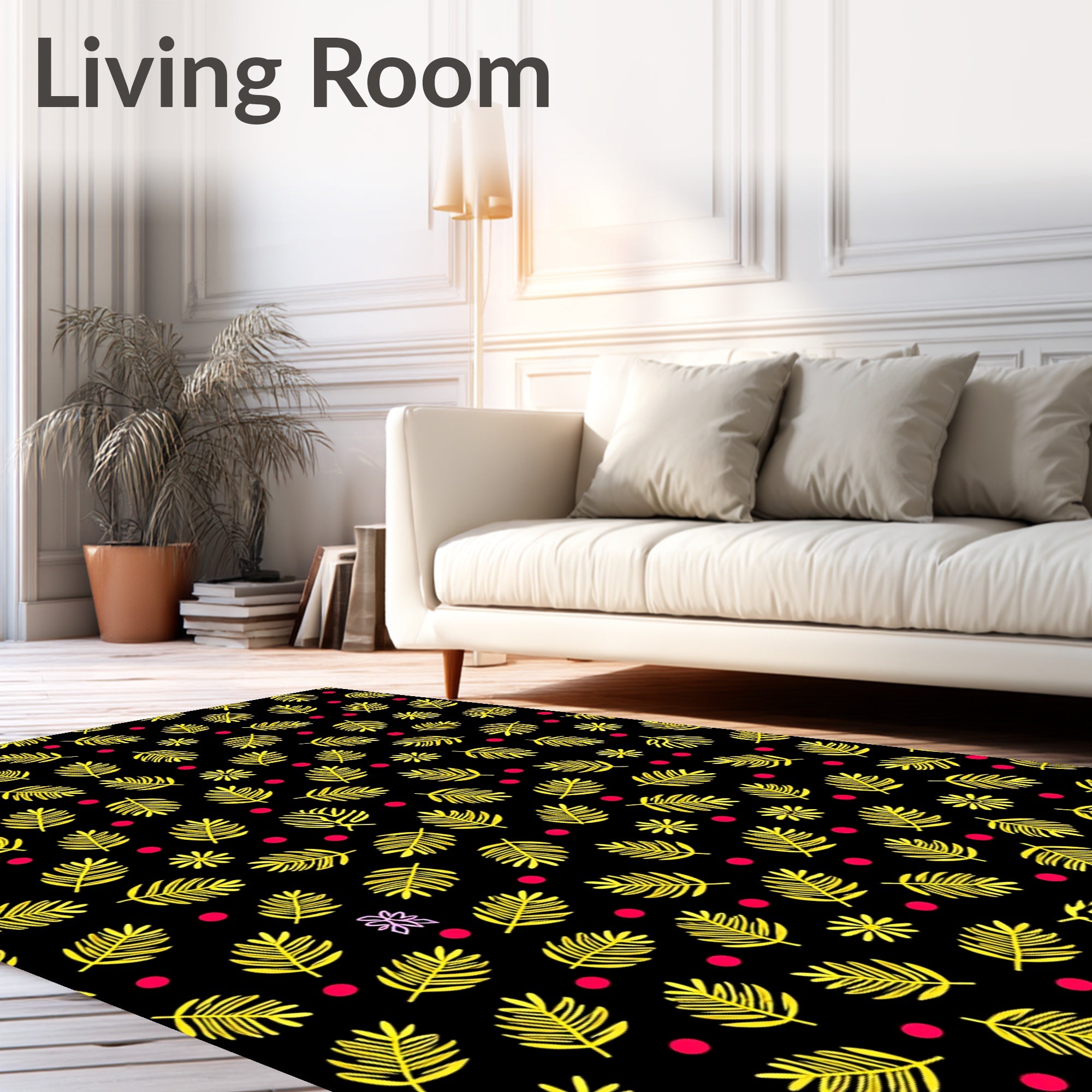 Yellow Ferns And Crimson Dots Rug