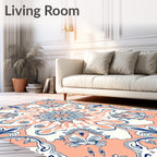 Coral Blue White Medallion Mandala Rug