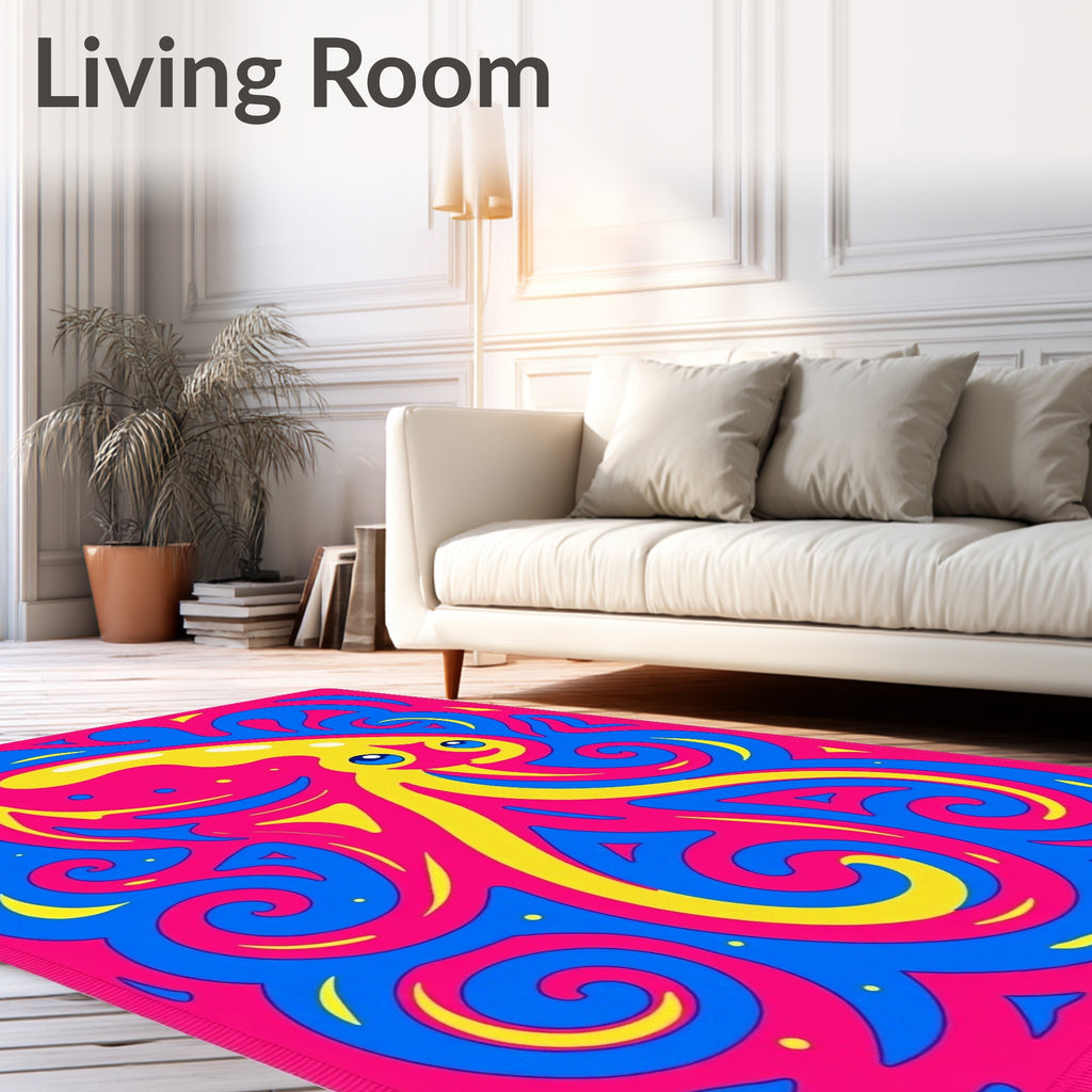 Vivid Pink Blue Yellow Octopus Swirl Rug