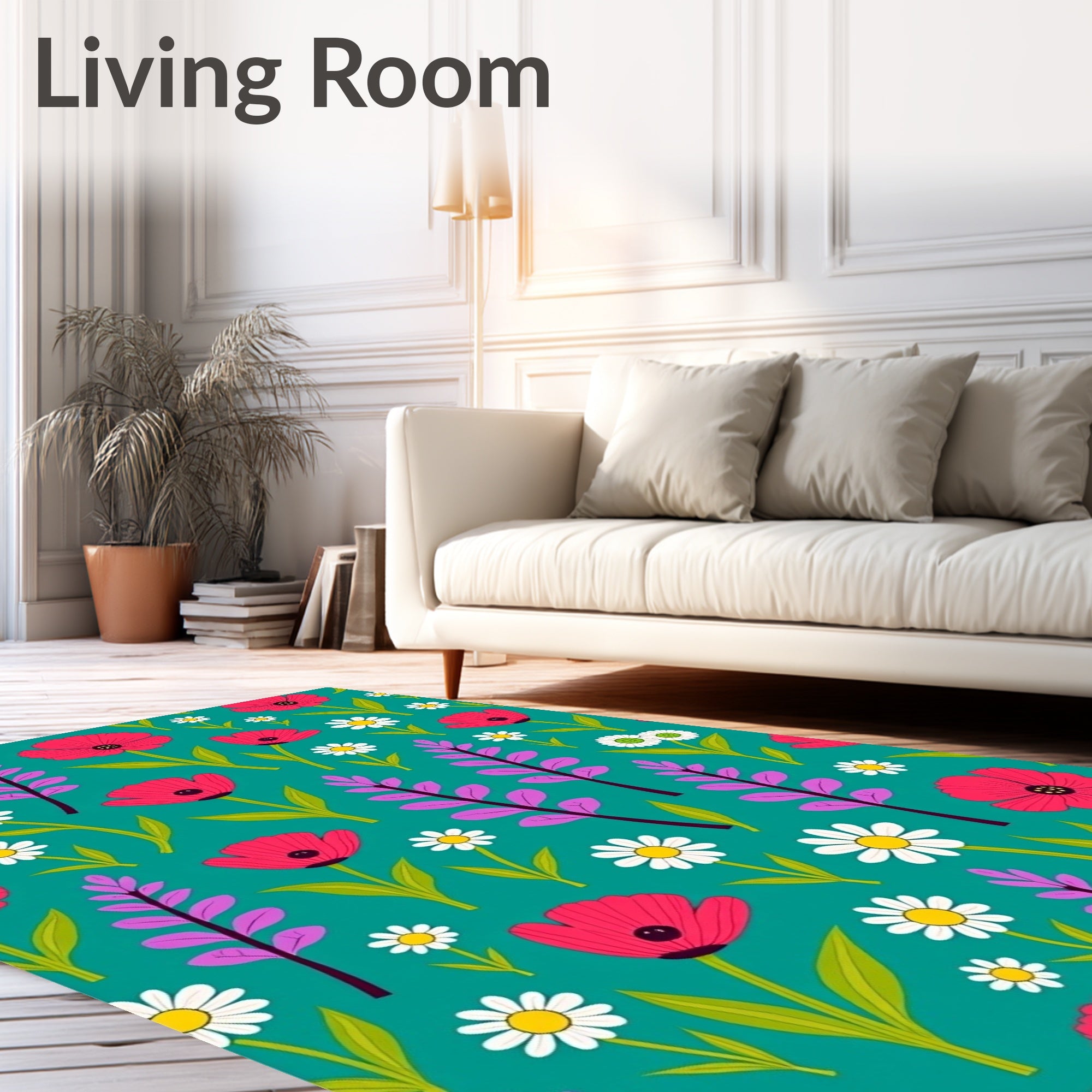 Vibrant Pink Floral Meadow Blooms Rug