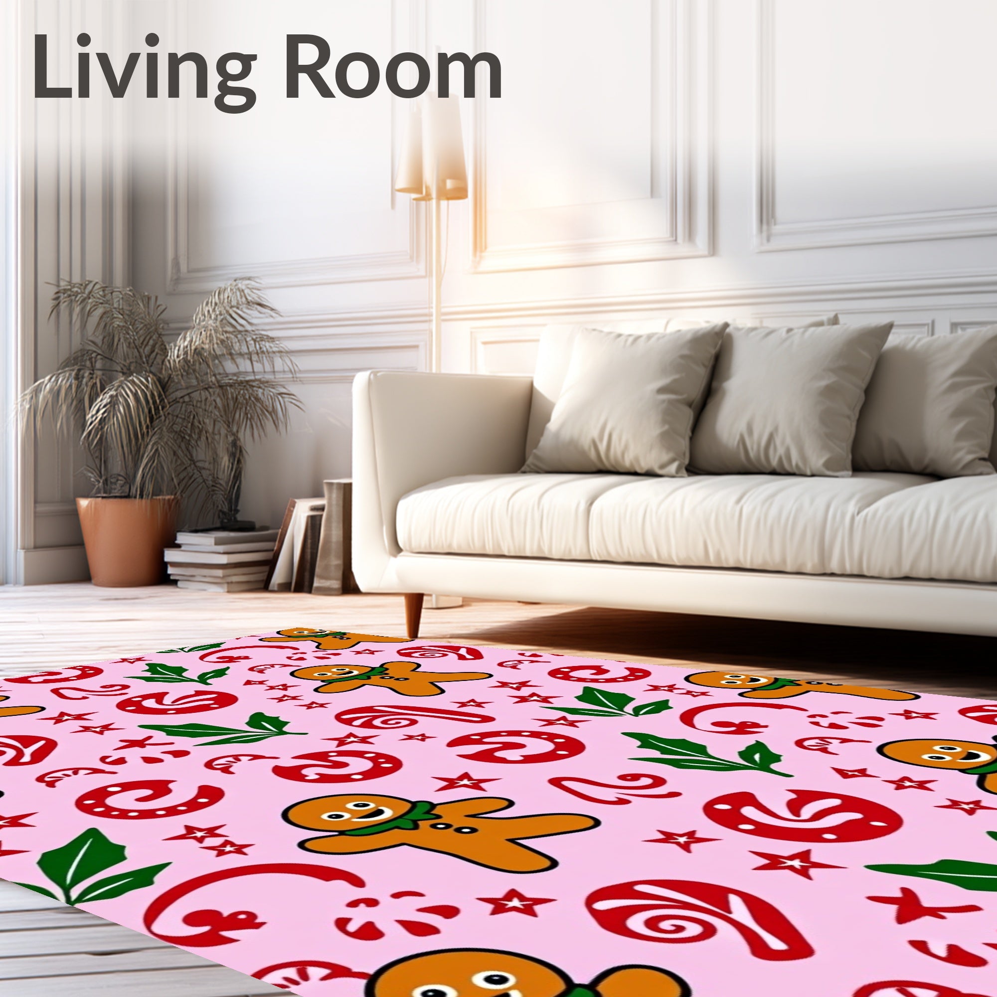 Pink Gingerbread Christmas Cookie Swirl Rug