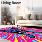 Vibrant Blue Grinning Dog Burst Rug