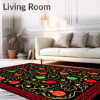 Red Green Ornament Swirl With Stars Rug