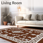 Rich Brown White Ornate Floral Medallion Rug