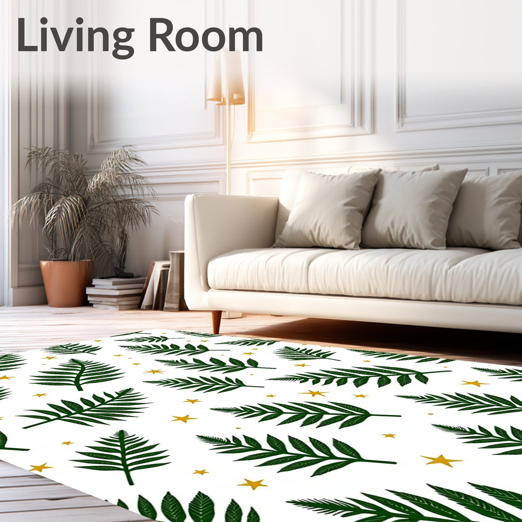 Dark Green Fern Starry Night Background Rug