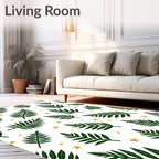 Dark Green Fern Starry Night Background Rug