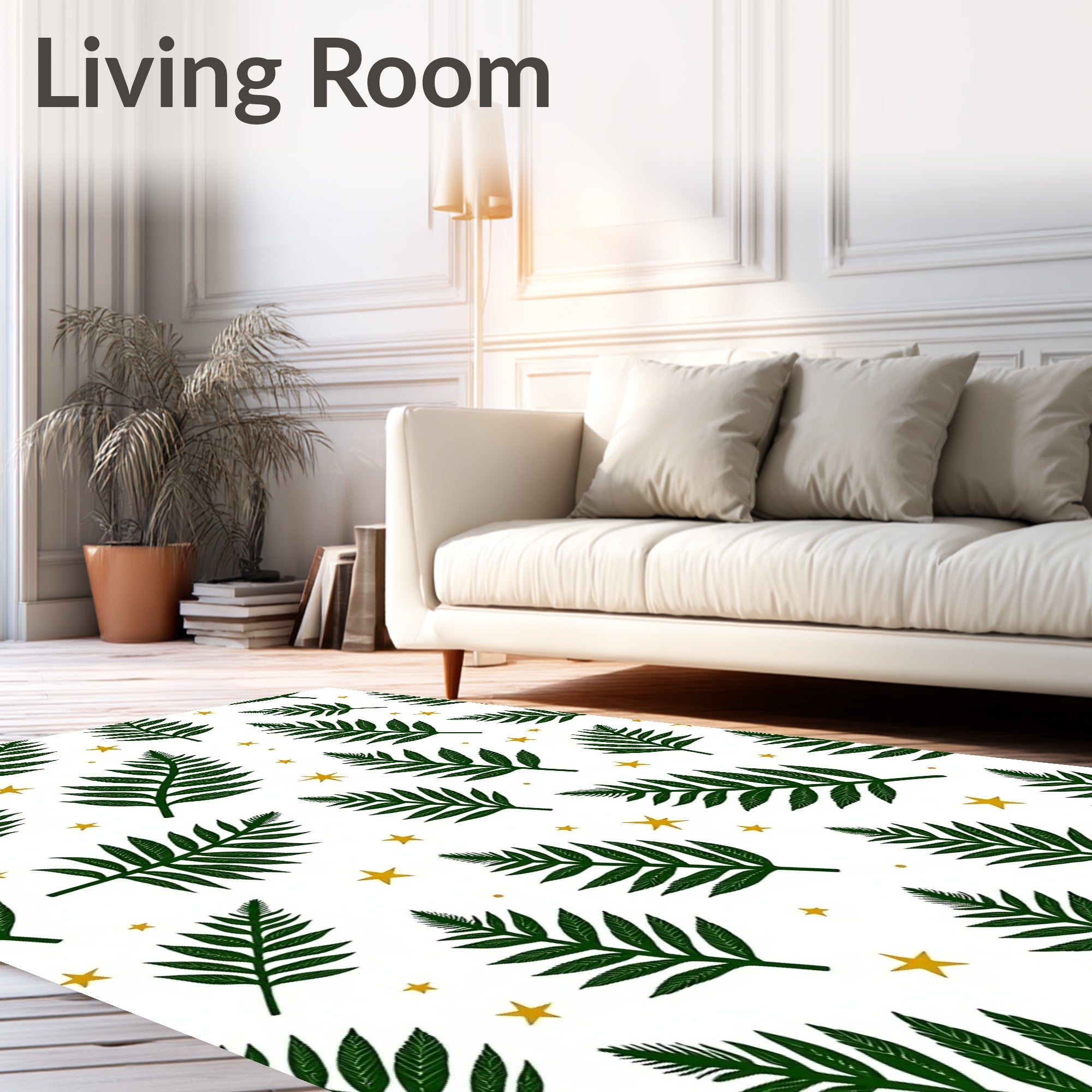 Dark Green Fern Starry Night Background Rug