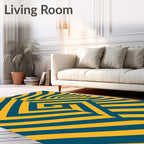 Geometric Teal Yellow Stripes Flow Rug