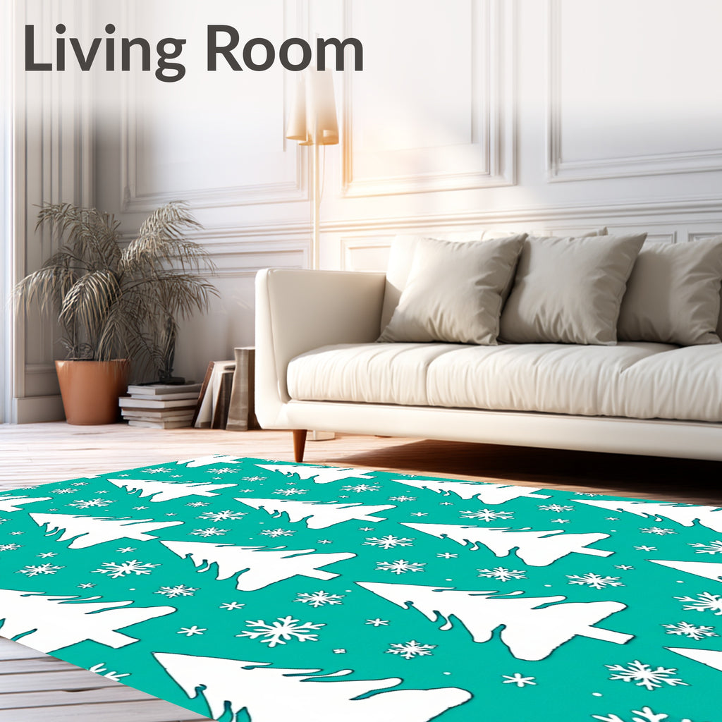 White Christmas Trees And Snowflakes Rug