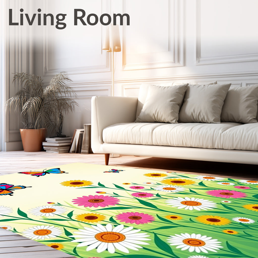 Colorful Fluttering Butterflies Garden Meadow Rug