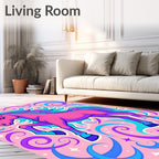 Vibrant Pink Unicorn Swirls Stars Rug