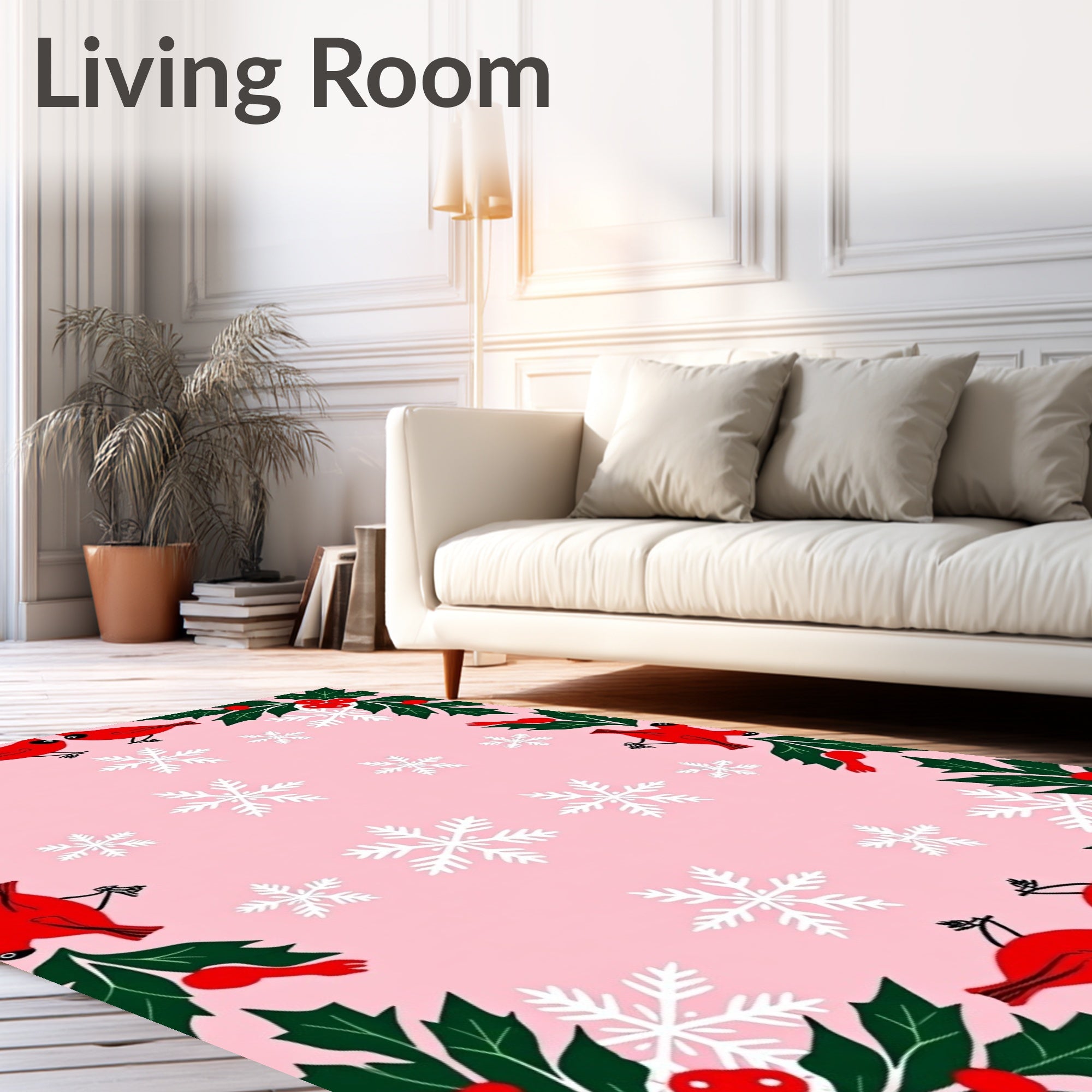 Whimsical Red Cardinals Snowflakes Holly Garland Rug