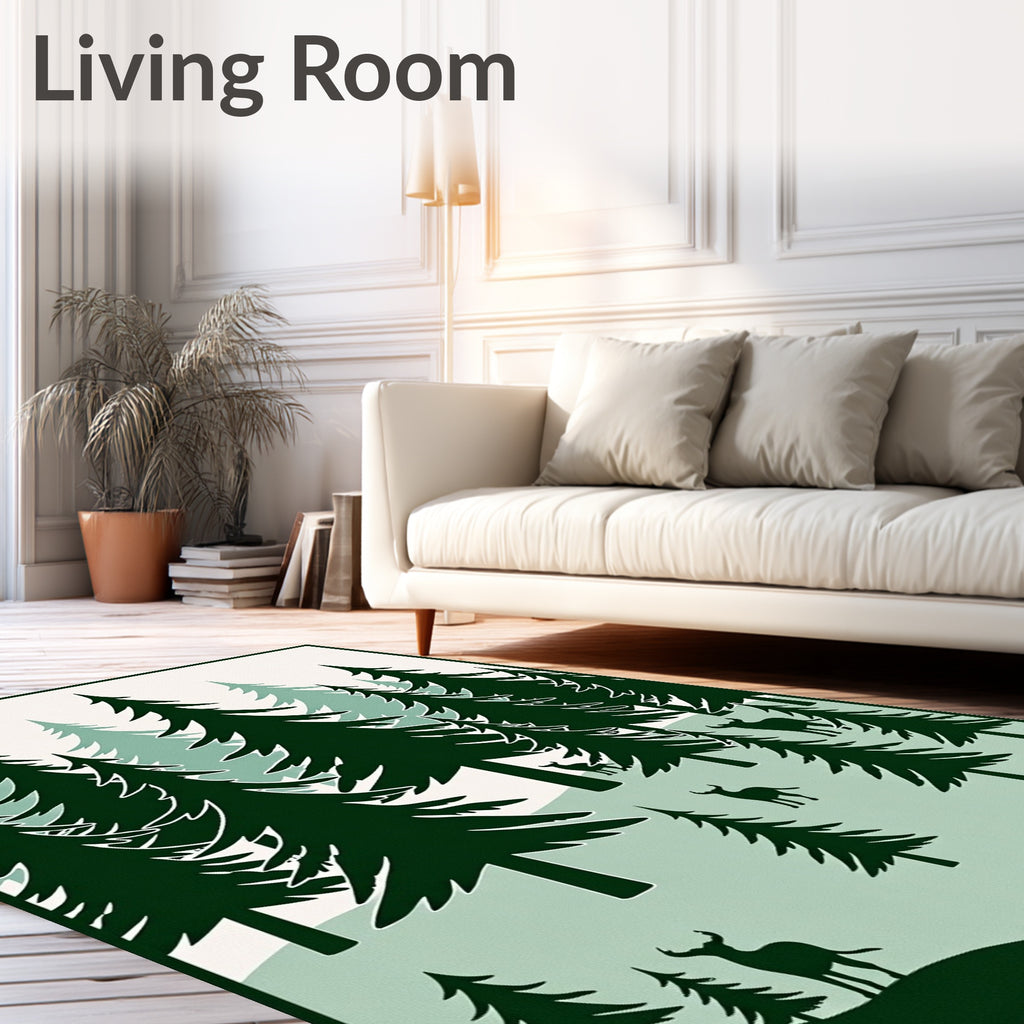 Forest Evergreen Trees Deer Bison Rug