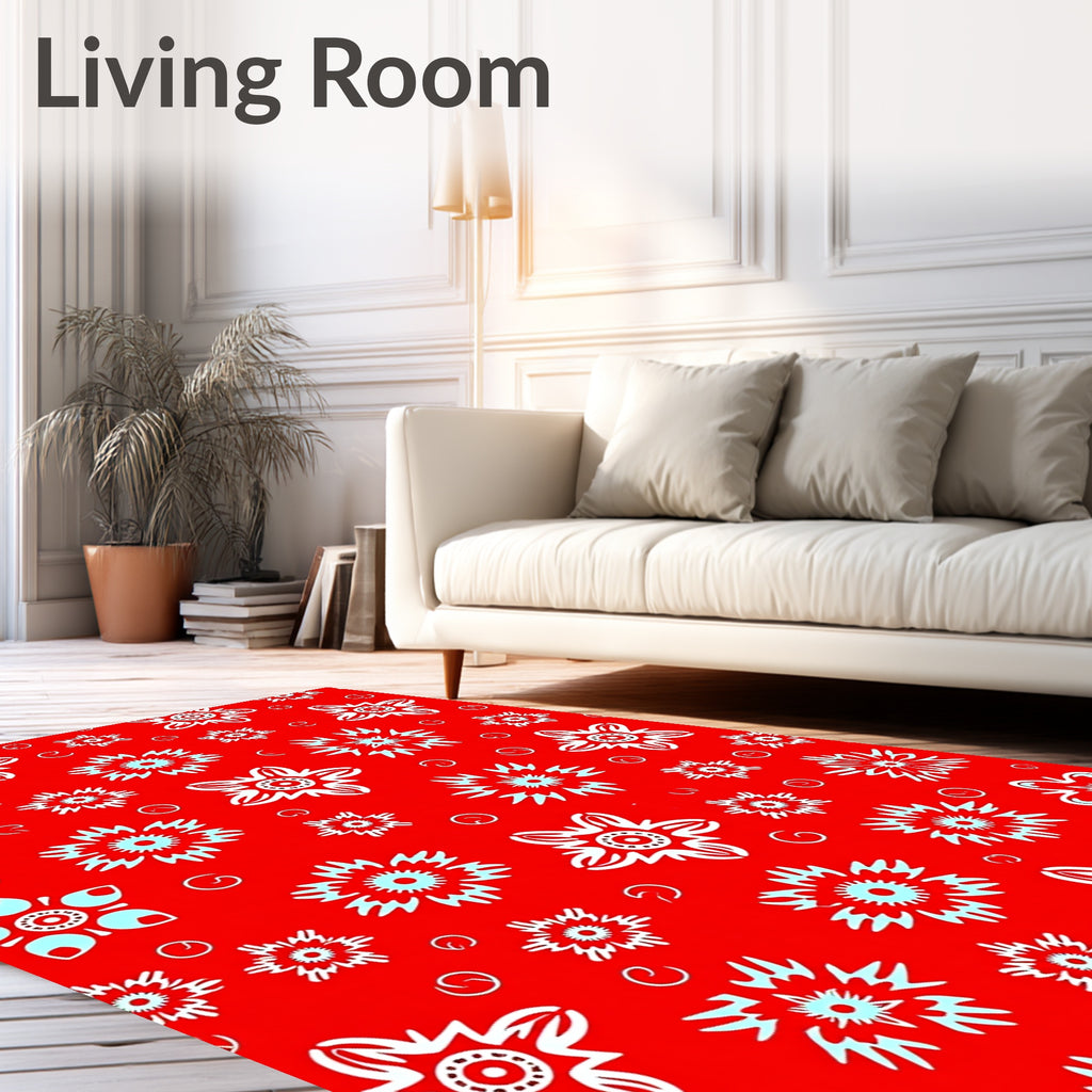 Red Floral Burst Starburst Rug