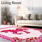 Pink Unicorn With Red Floral Accents Rug