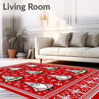 Red Holiday Gnomes Snowflake Border Rug