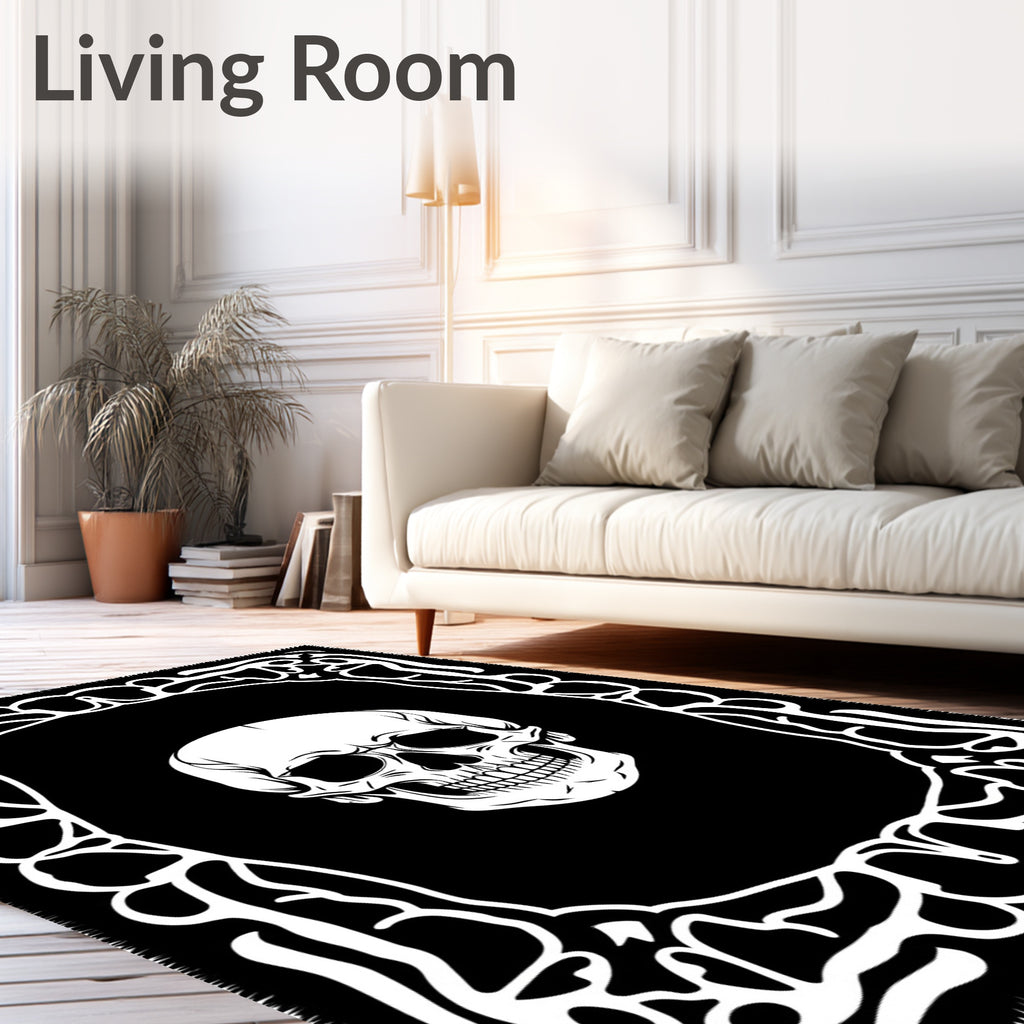 Monochromatic Skull Ornate Frame Rug