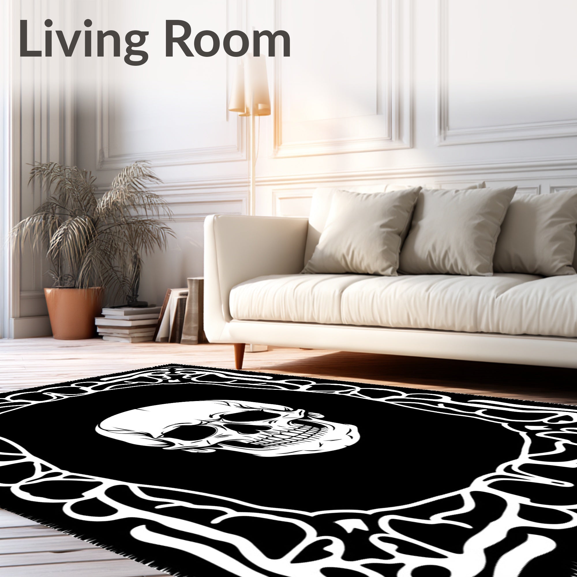 Monochromatic Skull Ornate Frame Rug
