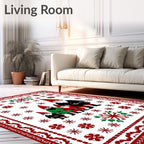 Whimsical Red Festive Gnome Family Snowflakes Rug