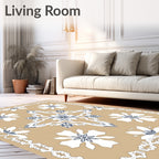 Tan Blue White Floral Medallion Tapestry Rug
