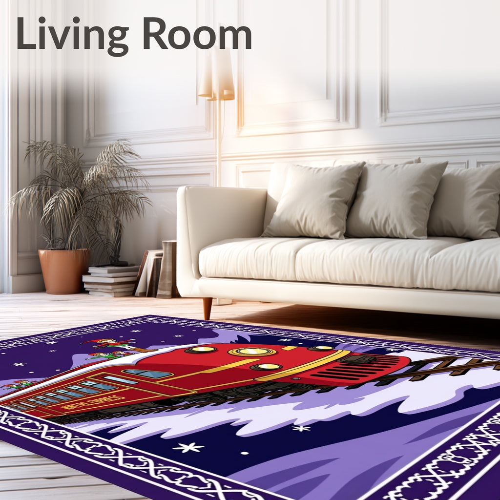 Winter Night Train Christmas Elves Rug