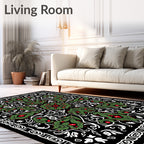 Green Red Foliage Black Ornamental Rug
