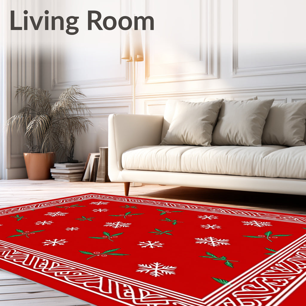 Red Snowflake Holly Festive Border Rug