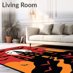Spooky Black Castle Bats Moonlit Night Rug