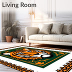 Bold Orange Tiger Emerald Green Border Rug