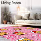 Whimsical Pink Gingerbread Houses Rug