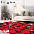 Red Black Plaid Santa Snowflakes Rug