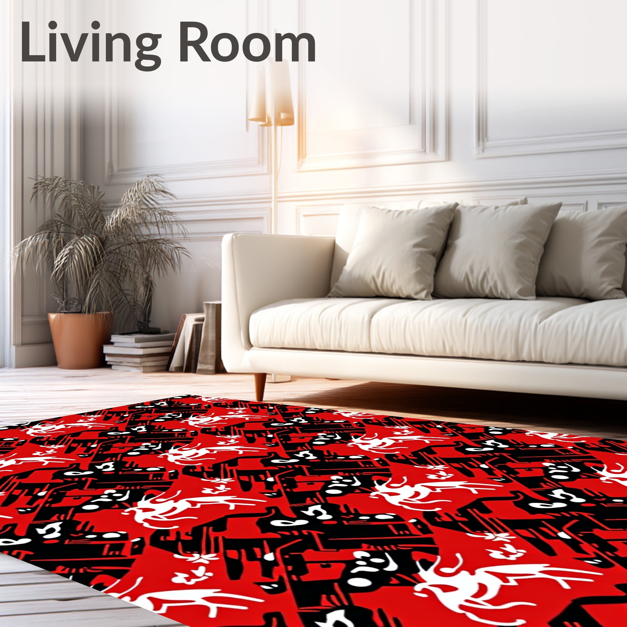 Bold Red White Mythical Creature Rug