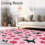 Pink Black Red Cat Floral Snowflakes Rug