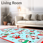 Festive Snowmen Red Green Light Blue Rug