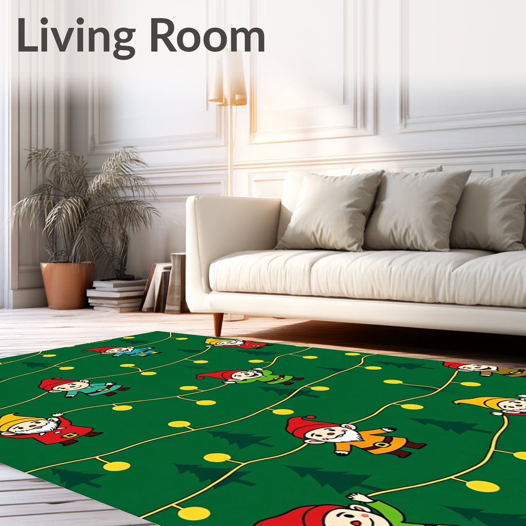 Festive Green Gnome Christmas Lights Rug