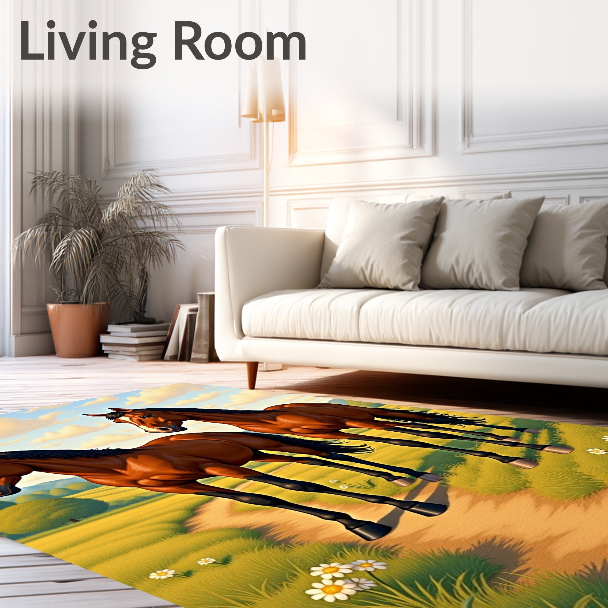 Majestic Chestnut Horses Meadow Scene Rug