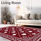 Deep Red White Heart Border Rug