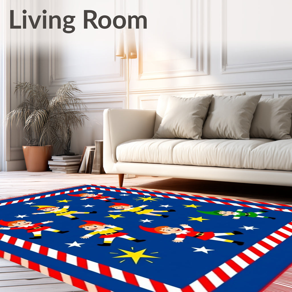 Whimsical Elf Stars Red Border Rug