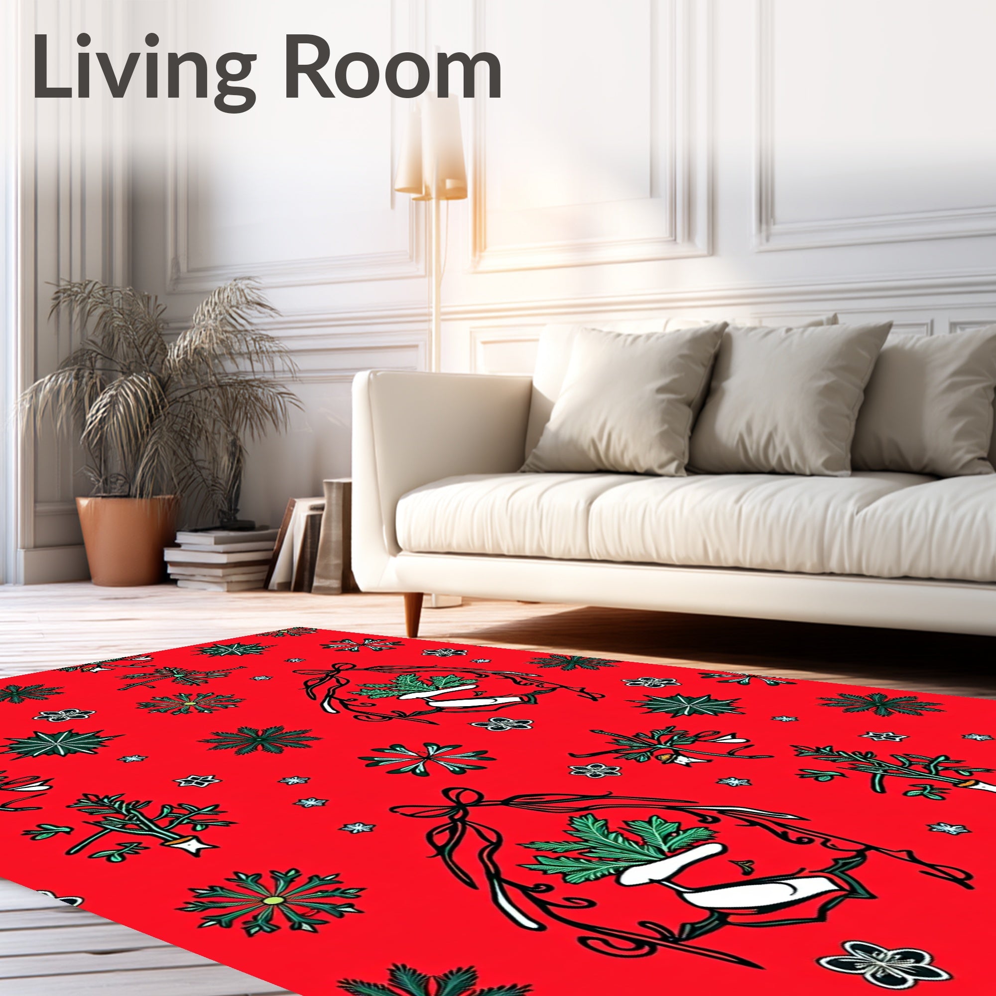 Holiday Red Green Botanical Wreath Rug
